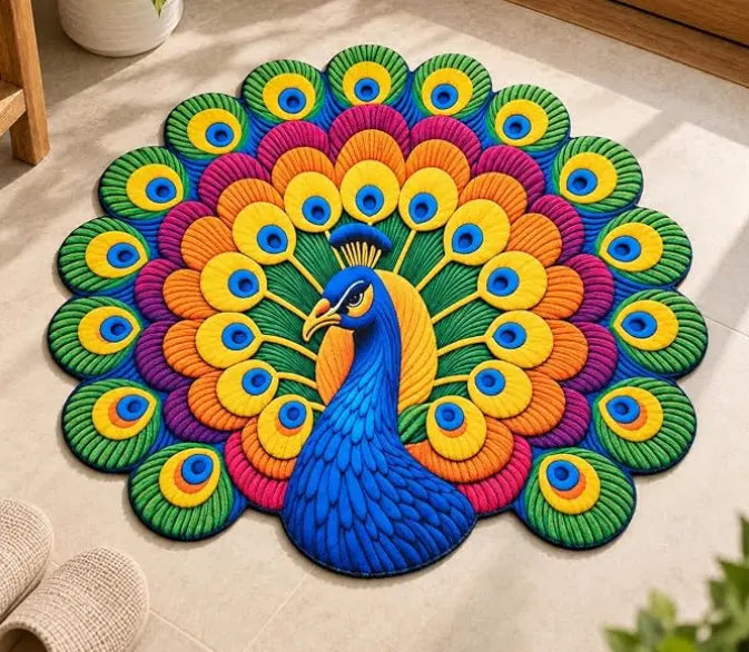 Colorful Non-Slip 3D Peacock Bathroom Mat (30*31 inches) (Pack of 1)