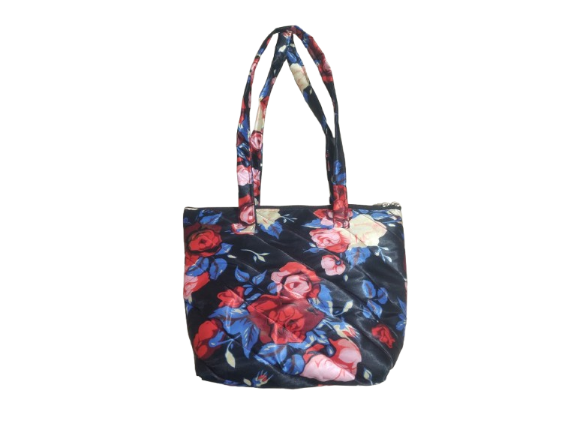 Elegant Floral Printed Zipper Tote Bag – Handmade Reusable Shopping Bag